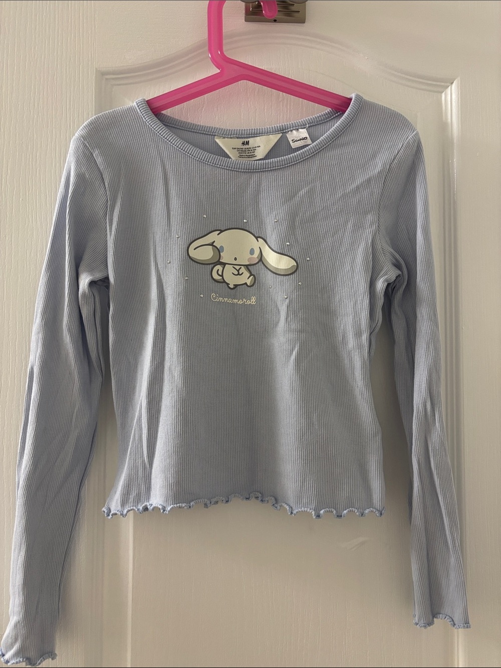 Girls H&M Light Blue Cinnamoroll Ribbed Long-Sleeve Top size US 8/10